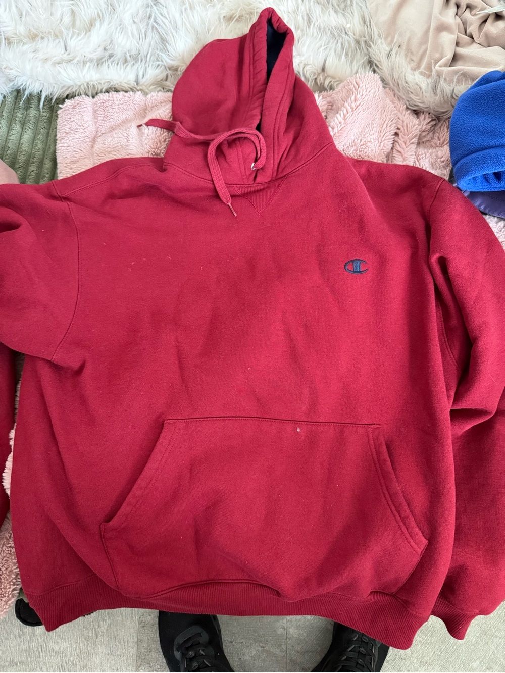 Champion Red Pullover Hoodie with Small Logo